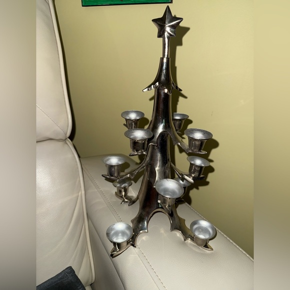 Silver tone Metal Candle Holder Tree